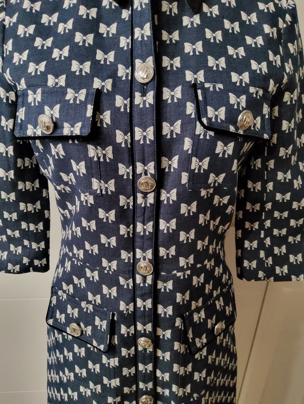 Maje Renatila Bow-Print Organic Cotton Mini Dress Size 36 - Picture 5 of 16